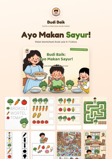 Worksheet urutkan cerita Ayo Makan Sayur